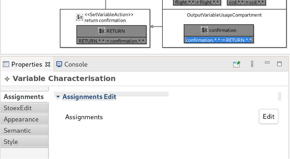 Properties view allowing to edit assignments